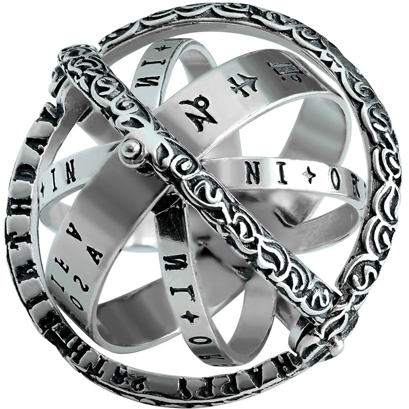 Cool Retro Foldable Silver Ring with Universe Sphere, Made of 925 Silver, Creative Gift for Men and Women