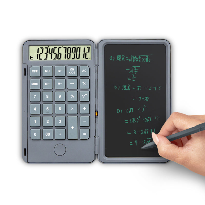 2-in-1 Portable Foldable 10-Digit LCD Display Calculator with 6-Inch Erasable Writing Tablet