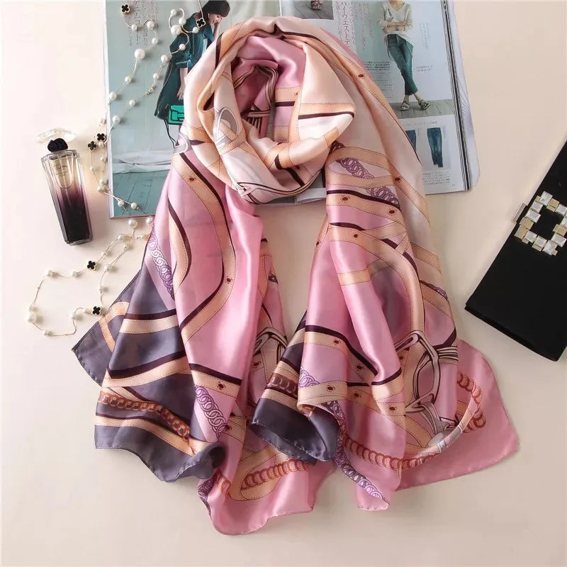 Paris Series Premium Baby Pink Pattern Quality Luxury Silk Scarf