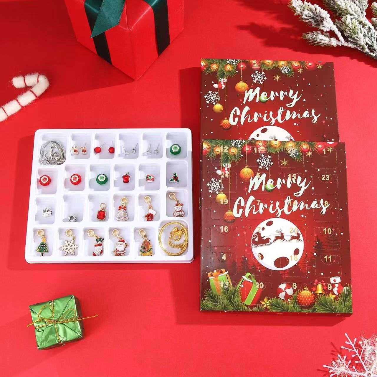 Red Christmas Advent Calendar DIY Jewelry Set | 24 Days Countdown