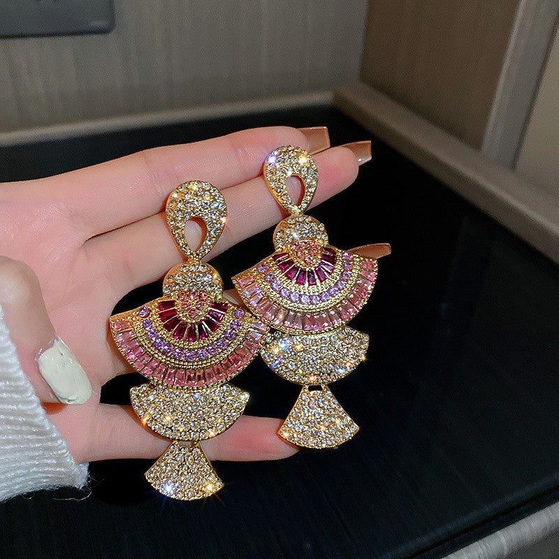 Diamond-encrusted Metal Long Tassel Earrings For Women