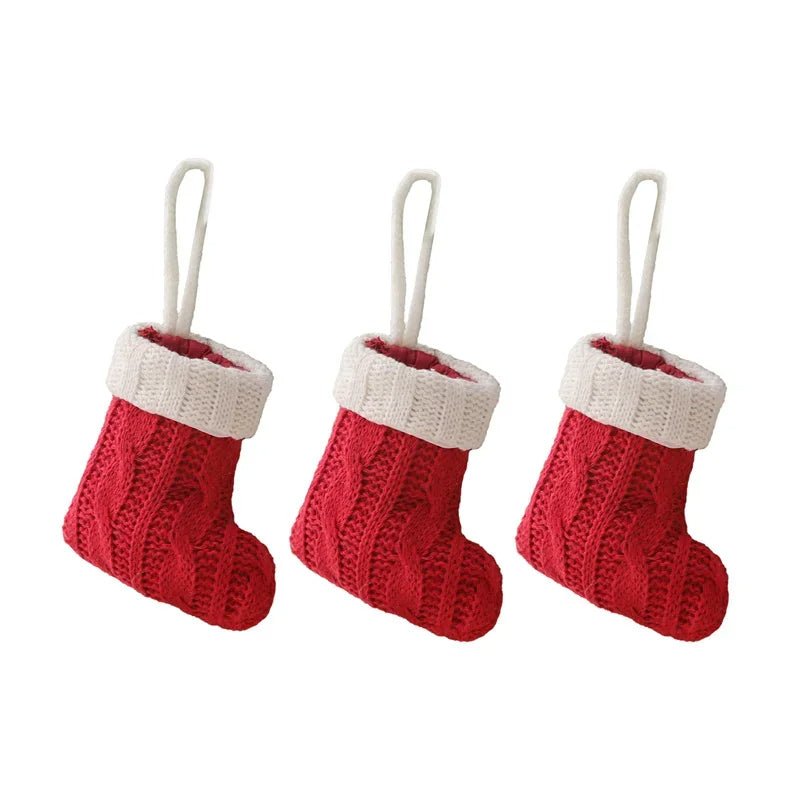 Charming Knitted Mini Christmas Socks – Red & Green Hanging Stockings for Festive Home, Party, & Table Décor