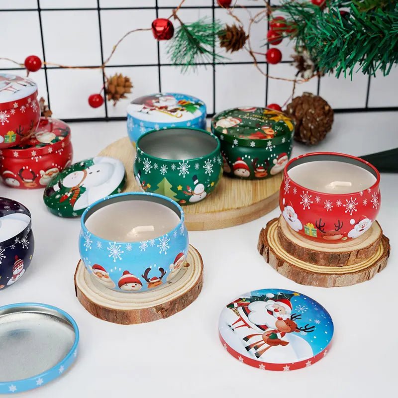 Christmas Candle Round Tin Box – Perfect for Candy, Party Decor, or DIY Handmade Candles – Metal Container with Lid (2.2oz)