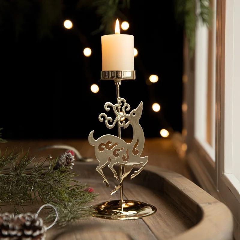 Christmas Iron Golden Candle Holder with Star and Elk Design – Candle Holder for Your Christmas and New Year Table Decor