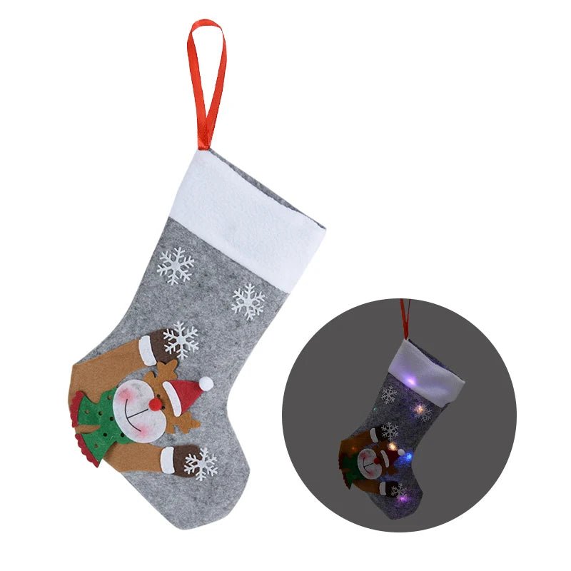Christmas Stockings with LED Lights- Snowman, Santa, Elk, and Bear Designs Perfect for Adding Festive Cheer to Your Fireplace or Christmas Tree!