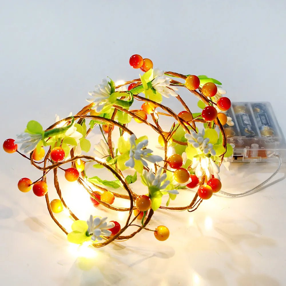 Fruit And Flower String Lights – Battery-Powered Garland with Copper Wire, Perfect for Christmas, Thanksgiving, and Holiday Décor