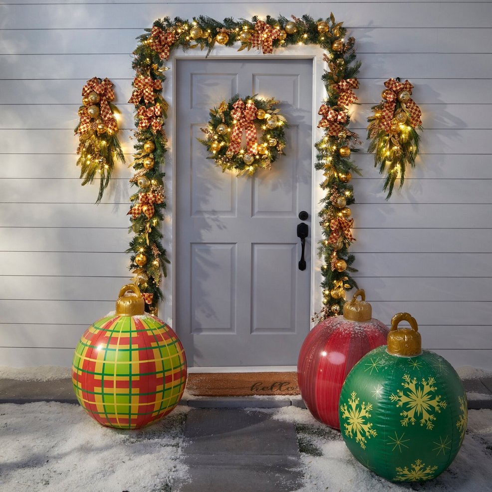 Giant Inflatable Christmas Ornament, 24 Inch Christmas Ball Outdoor Holiday Yard Lawn Porch Decor