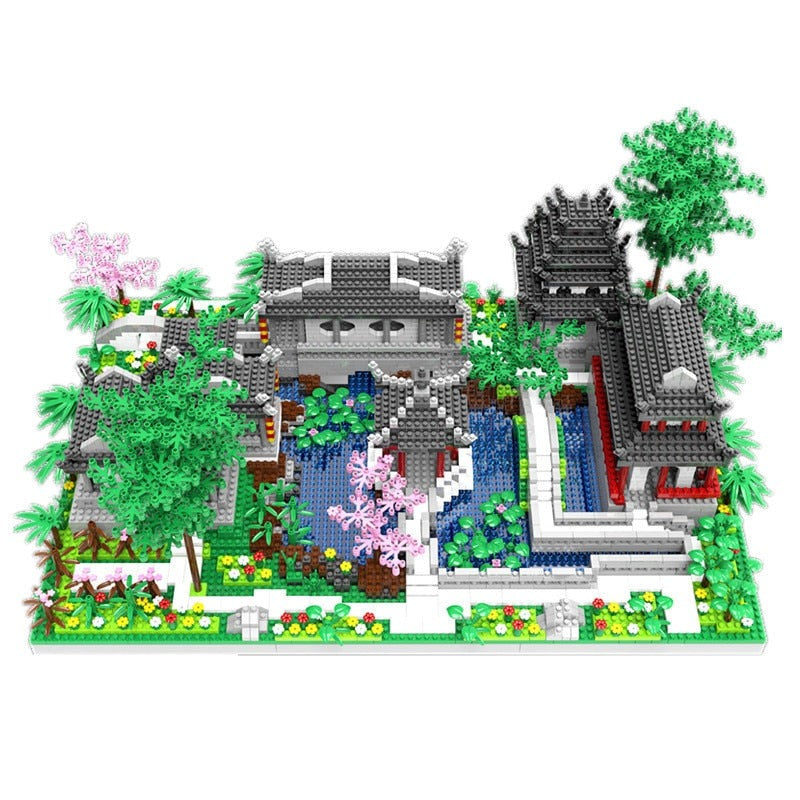 Ancient Pagoda Village with Lake Nano Building Blocks