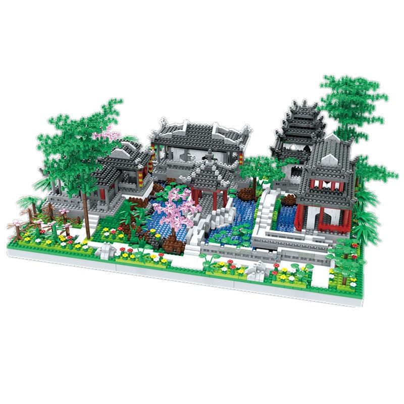 Ancient Pagoda Village with Lake Nano Building Blocks
