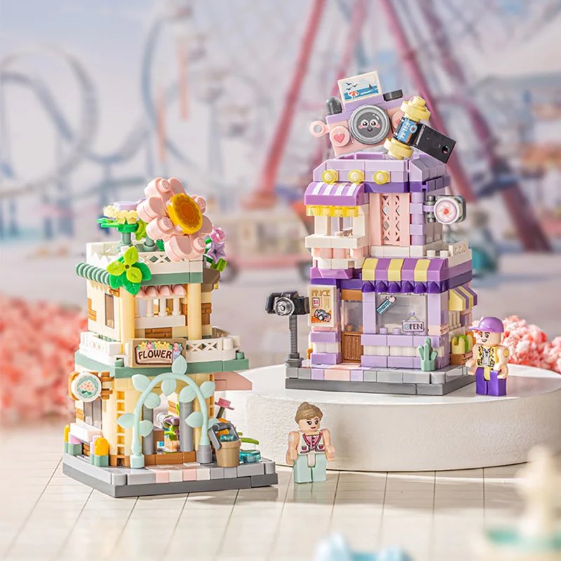City View Ice Cream Panda Cafes Flower Camera Shops Micro Building Sets