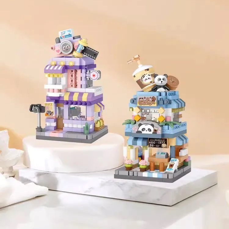 City View Ice Cream Panda Cafes Flower Camera Shops Micro Building Sets