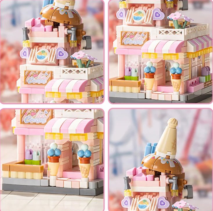 City View Ice Cream Panda Cafes Flower Camera Shops Micro Building Sets
