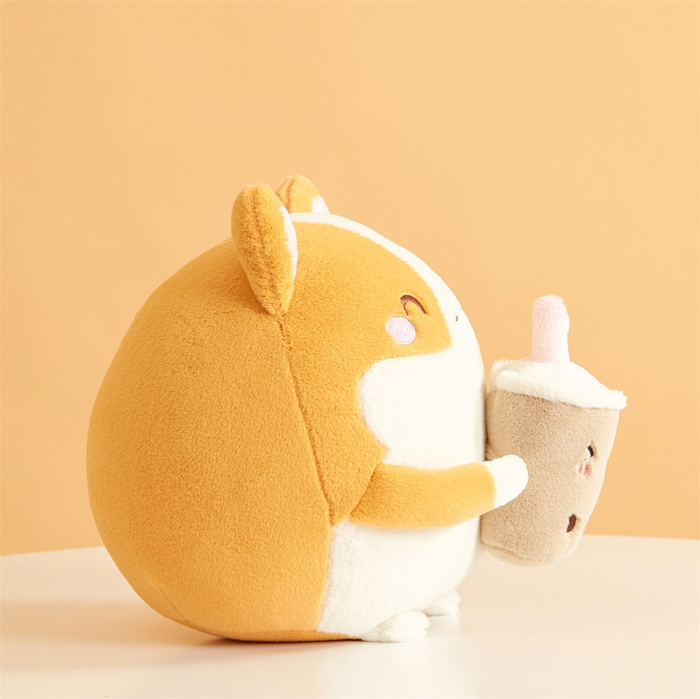 Fluffy Round Chubby Corgi Bubble Tea Plushie