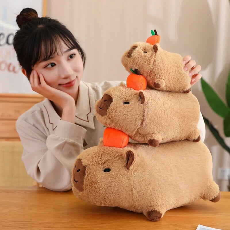 Fluffy Sleepy Capybara with Orange Plushie