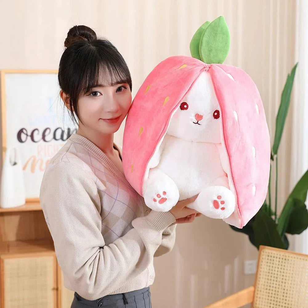 Fluffy Strawberry Carrot Bunny Zip Up Plushie