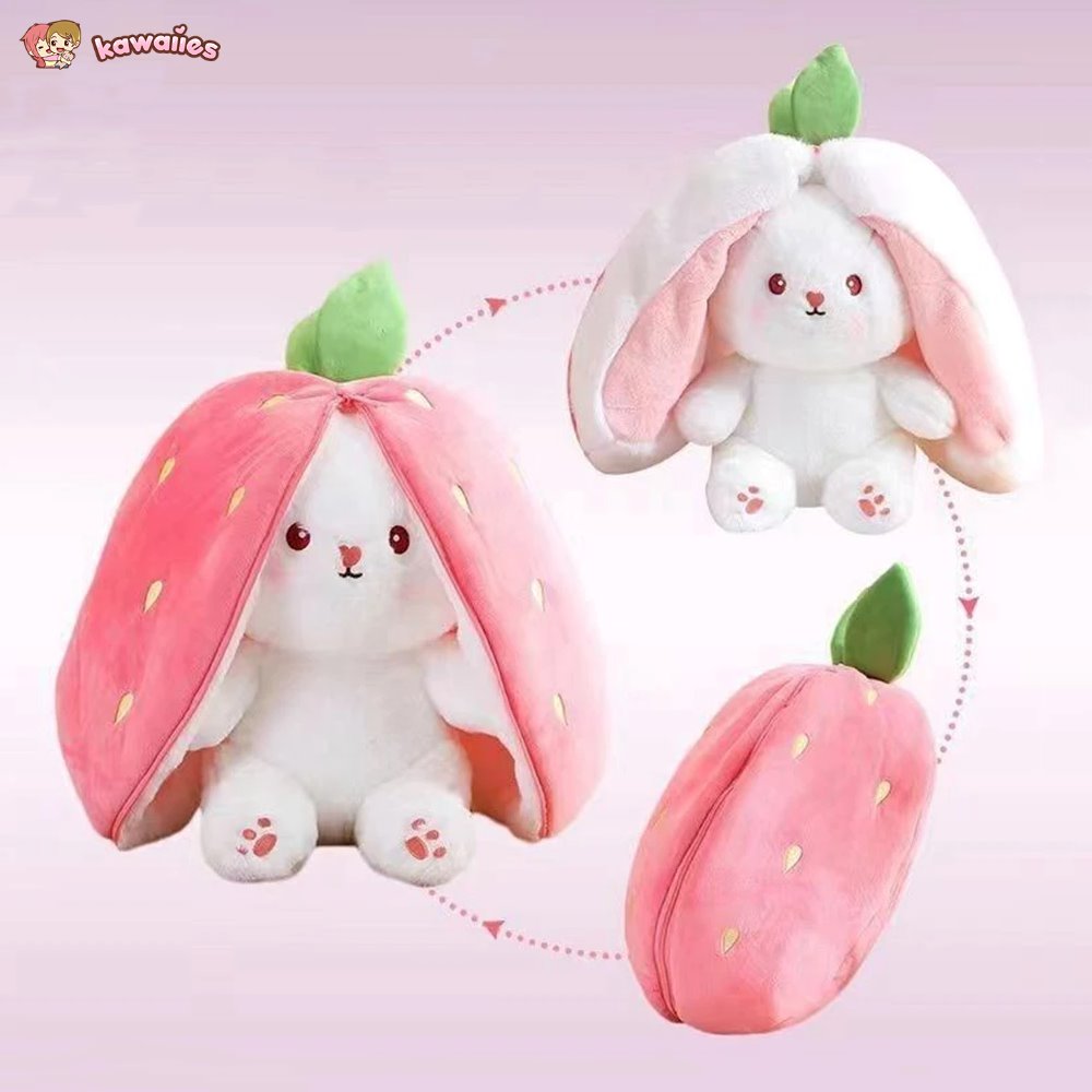 Fluffy Strawberry Carrot Bunny Zip Up Plushie
