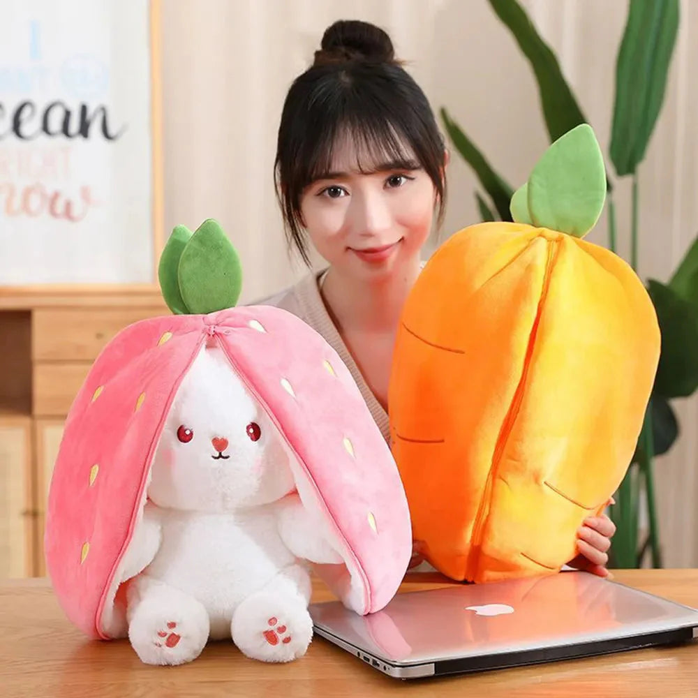 Fluffy Strawberry Carrot Bunny Zip Up Plushie