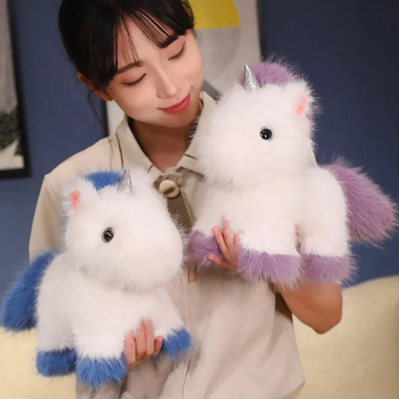 Fluffy White Blue Purple Chibi Unicorn Plushie