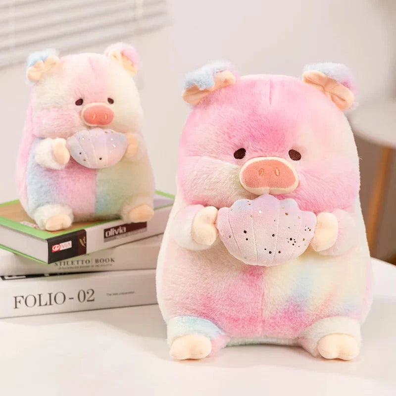 Galaxy Rainbow Pig Holding Shell Plushie