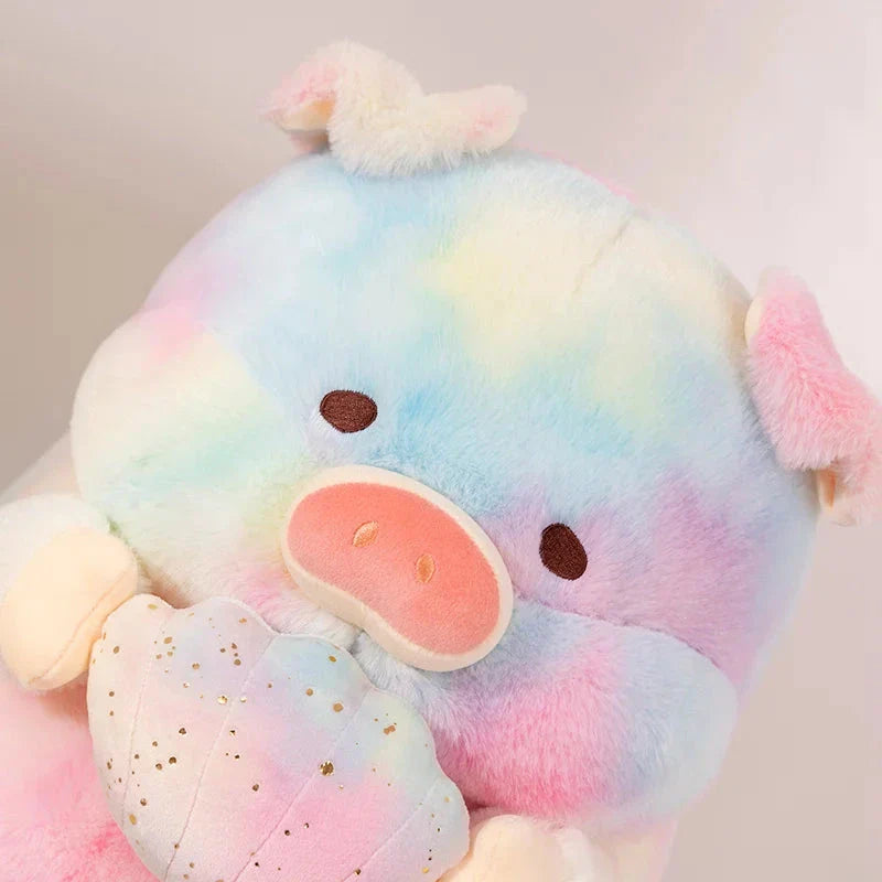 Galaxy Rainbow Pig Holding Shell Plushie