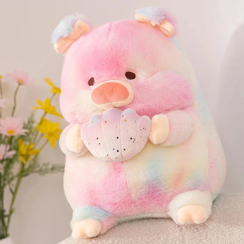 Galaxy Rainbow Pig Holding Shell Plushie