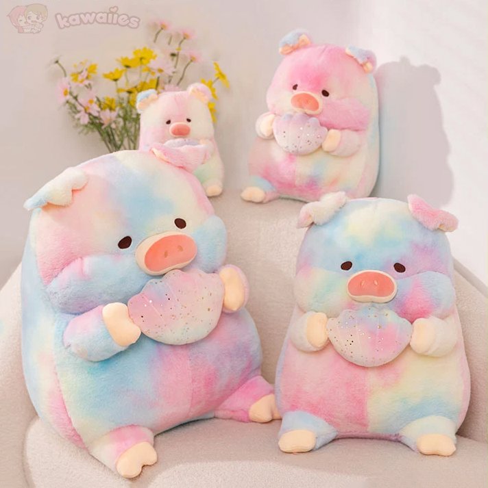 Galaxy Rainbow Pig Holding Shell Plushie