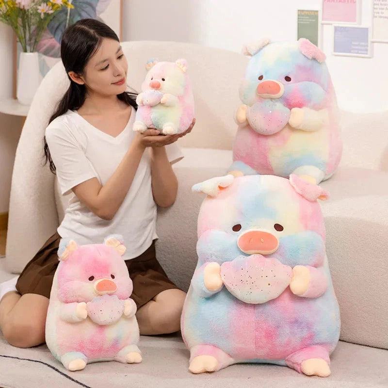 Galaxy Rainbow Pig Holding Shell Plushie