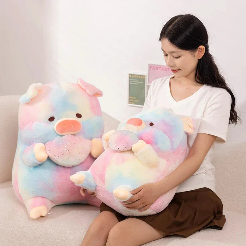 Galaxy Rainbow Pig Holding Shell Plushie