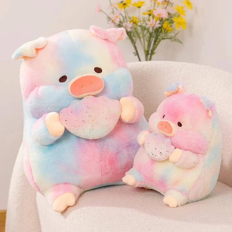 Galaxy Rainbow Pig Holding Shell Plushie