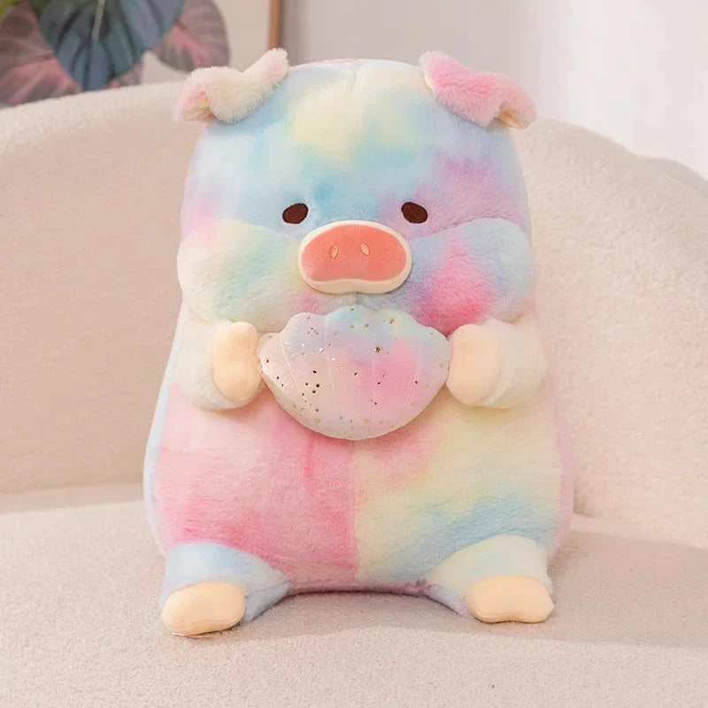 Galaxy Rainbow Pig Holding Shell Plushie