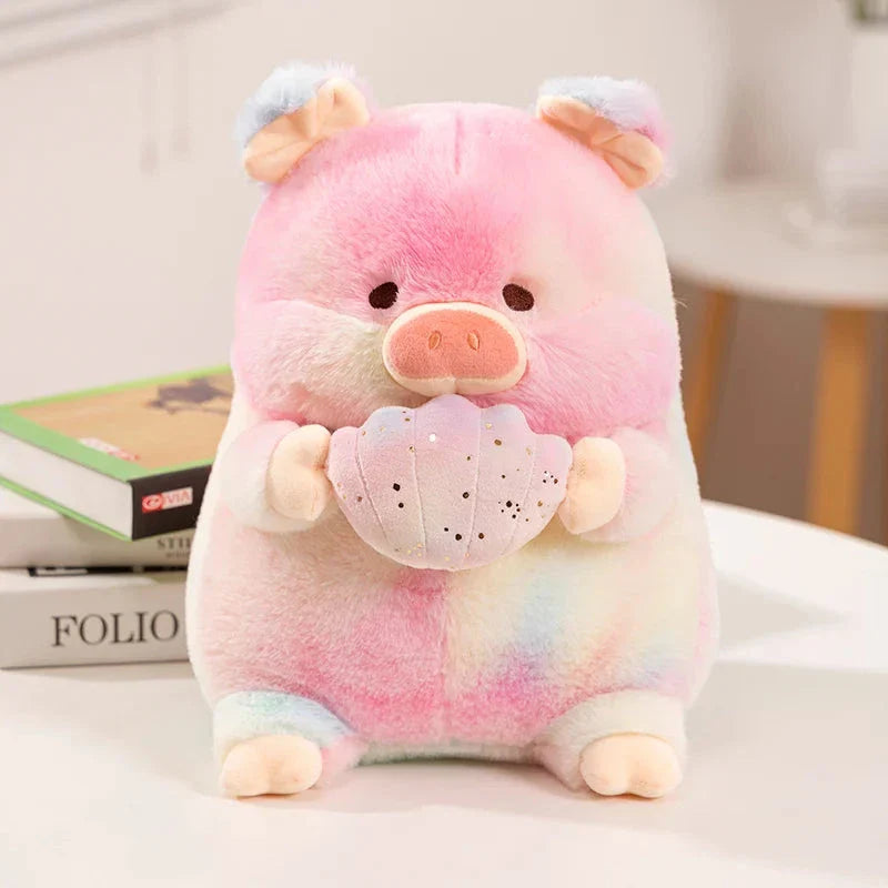 Galaxy Rainbow Pig Holding Shell Plushie
