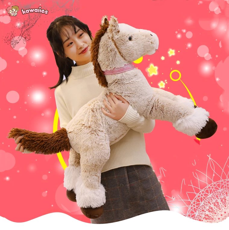 Giant Fluffy Brown Gray Horse Plushie