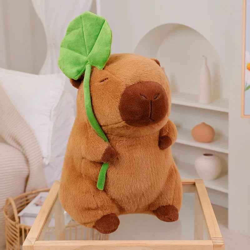 Kawaii Capybara Plushie Holding Leaf