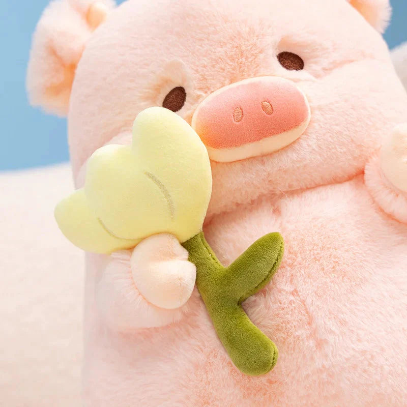 Kawaii Chunky Pig holding Flower Plushie