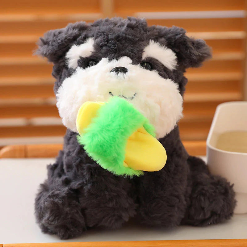 Kawaii Sooty the Black Fluffy Dog with Slipper Plushie