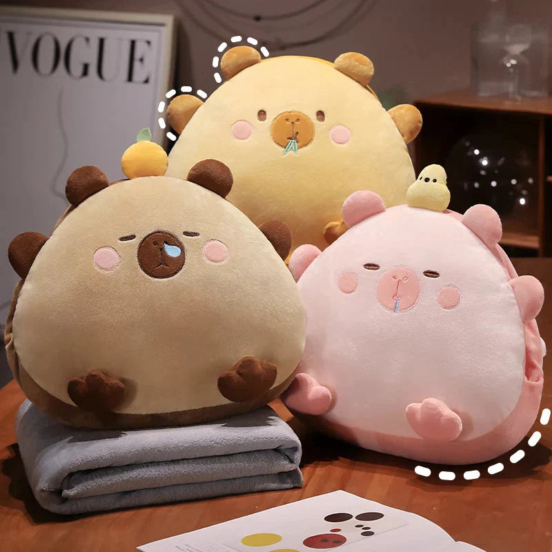 Kawaii Triangle Capybara Plush Pillows With Blanket