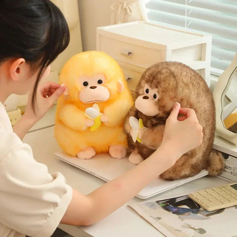 Kawaii Yellow Brown Chunky Monkey With Banana Plushie