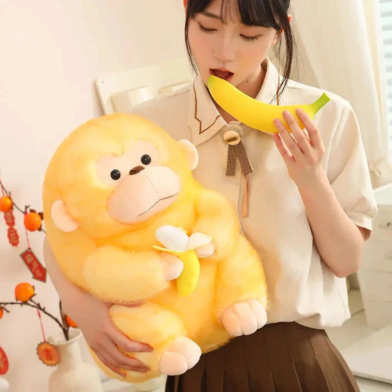 Kawaii Yellow Brown Chunky Monkey With Banana Plushie