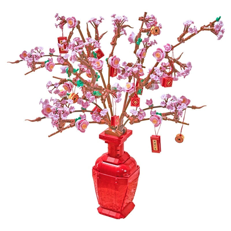 Lucky Peach Blossom Vase Micro Building Blocks