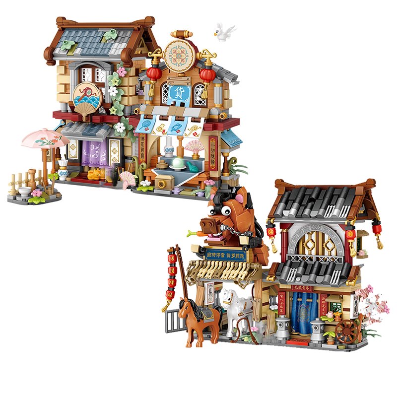 Merchant Store & Horse Stable Micro Building Sets Collection