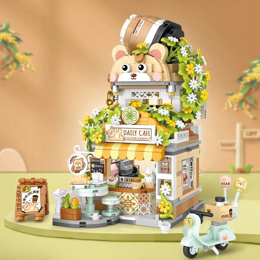 Panda and Brown Bear Tea Cafes Micro Building Set Collection