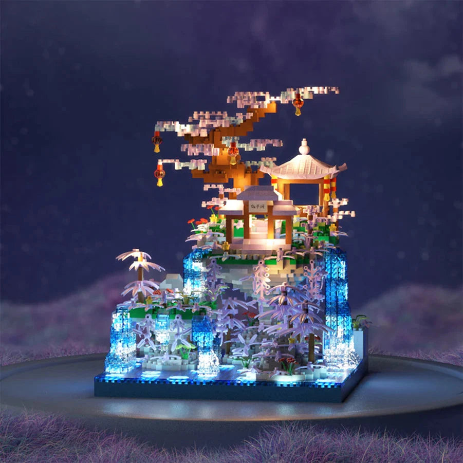 Purple Sakura Floating Pavilion Waterfall Island Nano Building Set