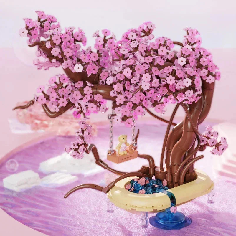 Romantic Sakura Bear Swing Tree Micro Building Blocks