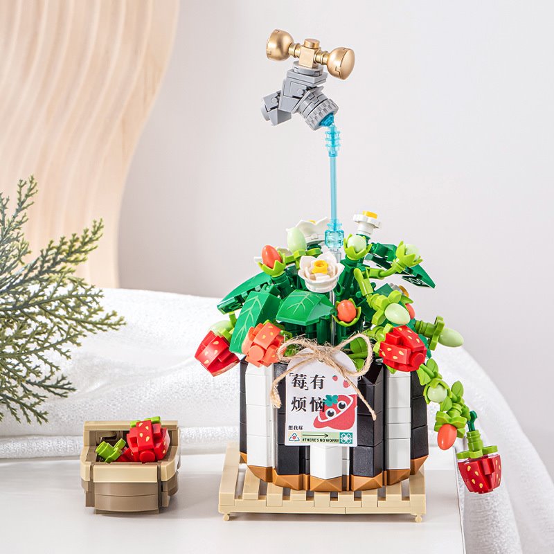 Strawberry Pot & Red Flower Micro Building Blocks