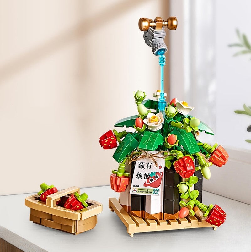 Strawberry Pot & Red Flower Micro Building Blocks