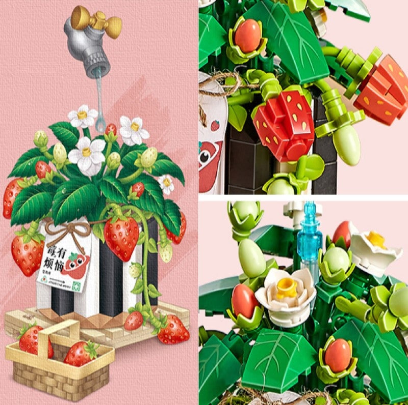Strawberry Pot & Red Flower Micro Building Blocks