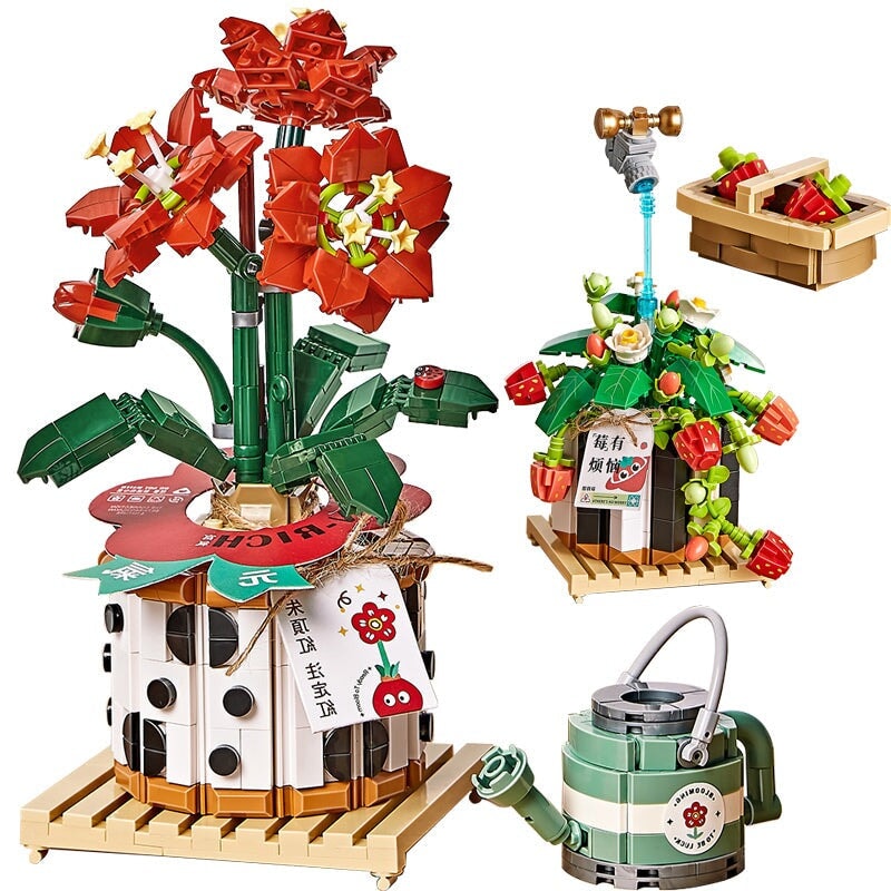 Strawberry Pot & Red Flower Micro Building Blocks