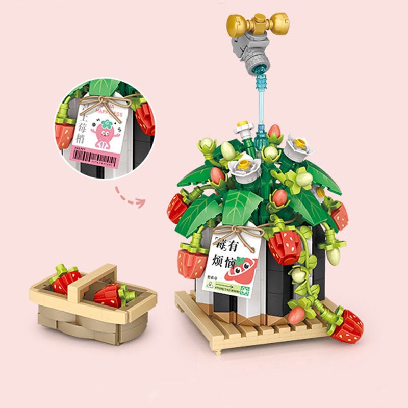 Strawberry Pot & Red Flower Micro Building Blocks
