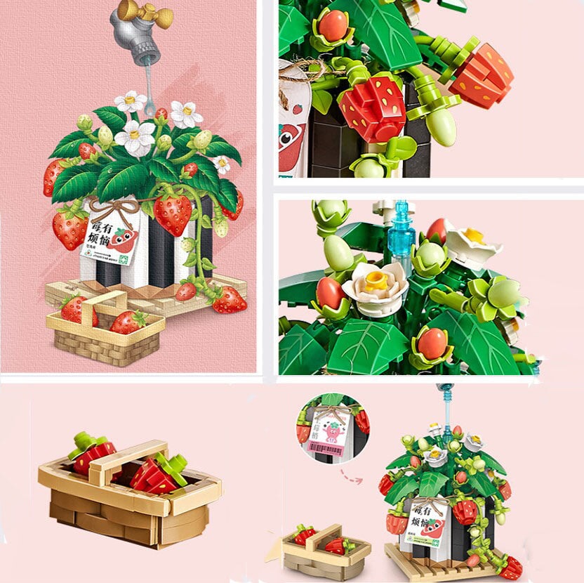 Strawberry Pot & Red Flower Micro Building Blocks
