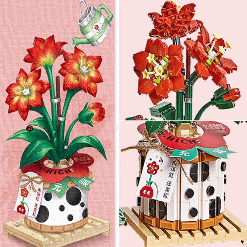 Strawberry Pot & Red Flower Micro Building Blocks